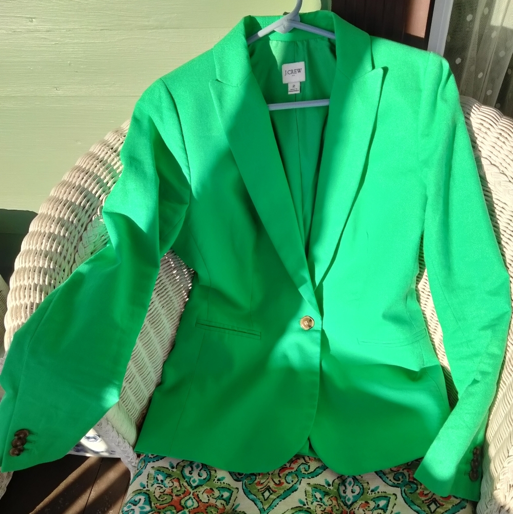 J Crew Factory linen-cotton Holland blazer, EUC, Kelly Green, size 2